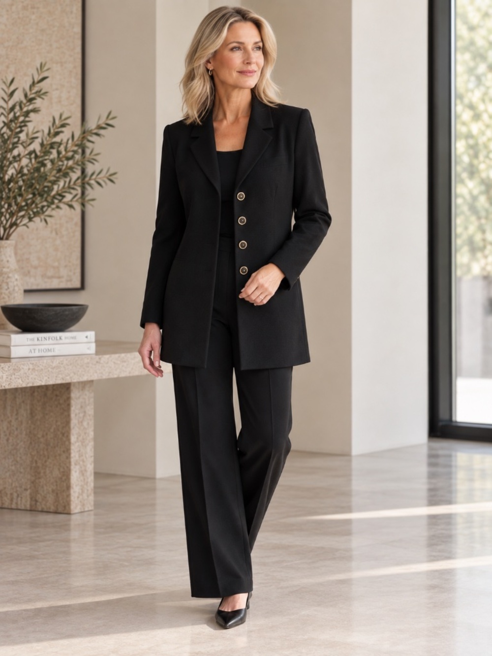 St. John Basics Santana Knit Black Long Blazer Gold Buttons Size 12